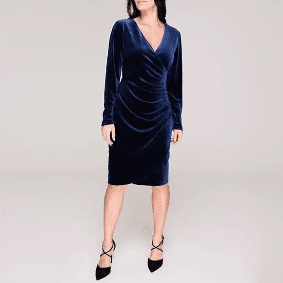 DKNY Long Sleeve Velvet Dress, Navy Blue - Picture 1 of 6